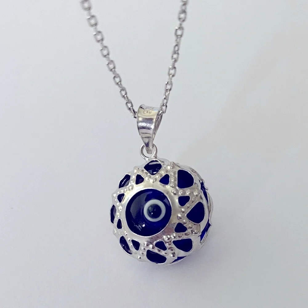 🧿925 Silver necklace glass blue evileye bead